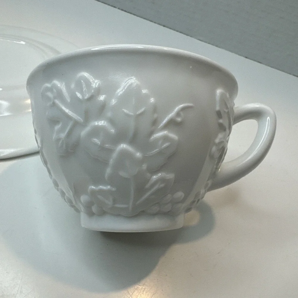 Indiana Glass‎ Colony Harvest Grape White Milk Glass Cup and Saucer